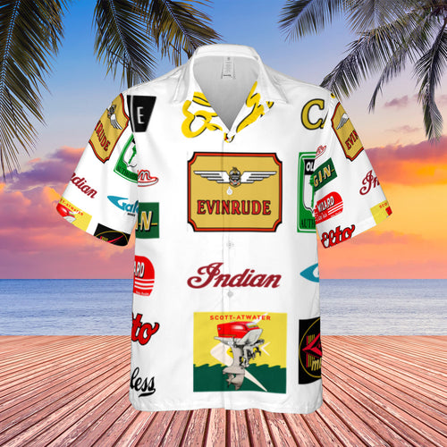 Outboard Motor Mercury Evinrude Peerless Elgin Elto Indian Wizard Wagemaker Caille Gayle  Hawaiian Shirt