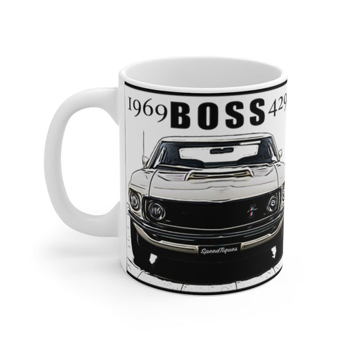 1969 Ford Boss 429 Mustang White Ceramic Mug by SpeedTiques