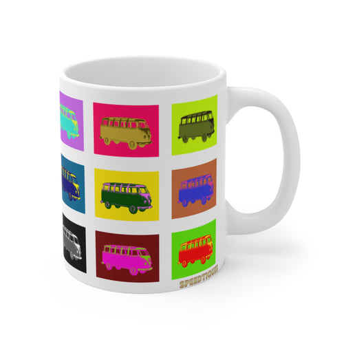 Vintage VW Bus Pop Art White Ceramic Mug by SpeedTiques