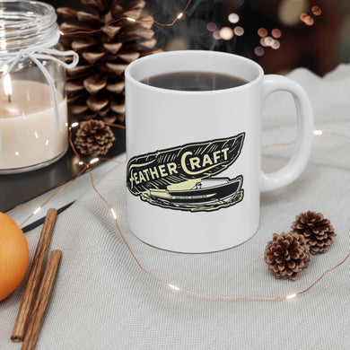 Feather Craft Boats White Ceramic Mug by Retro Boater