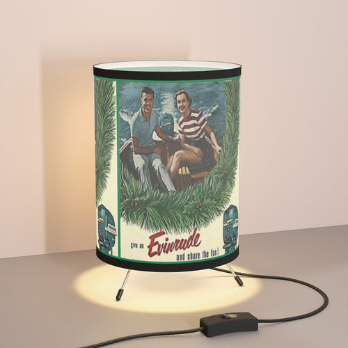 Vintage Evinrude Outboard Holiday Christmas Tripod Lamp with High-Res Printed Shade, US/CA plug