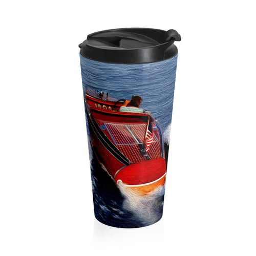 1939 Chris Craft Barrelback Runabout Stainless Steel Travel Mug by Retro Boater