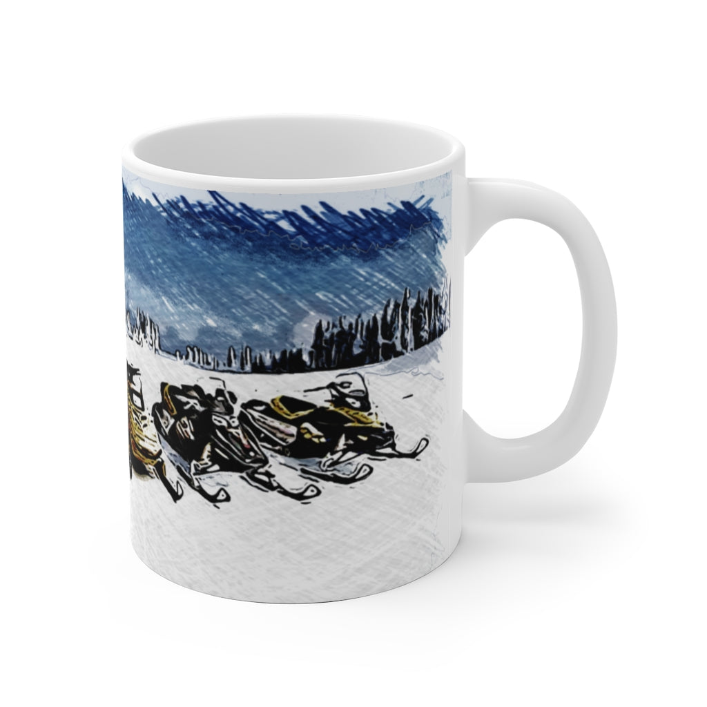 Vintage to New Ski-Doo Snowmobile Lineup Sketch White Ceramic Mug by SpeedTiques Vintage to New Ski-Doo Snowmobile Lineup Sketch White Ceramic Mug by SpeedTiques
