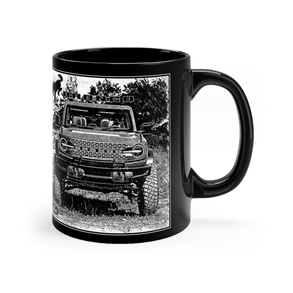 Vintage Look in Distressed Black and White 2021 Ford Bronco Picture Black mug 11oz Vintage Look in Distressed Black and White 2021 Ford Bronco Picture Black mug 11oz