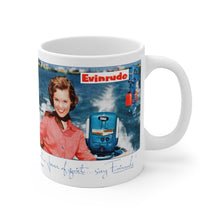 Vintage Evinrude Outboard Girl White Ceramic Mug by Retro Boater