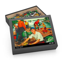 Vintage Green Johnson Outboard Fishing Scene Puzzle