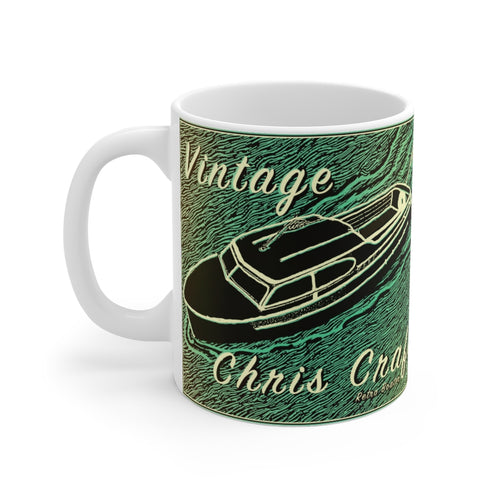 Vintage Chris Craft Express Cruiser White Ceramic Mug by Retro Boater