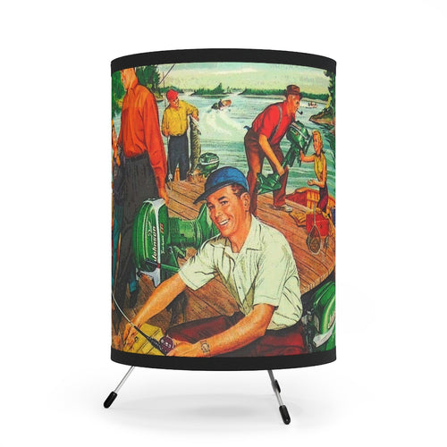 Vintage Johnson Sea Horse Outboards Tripod Lamp with High-Res Printed Shade, US/CA plug
