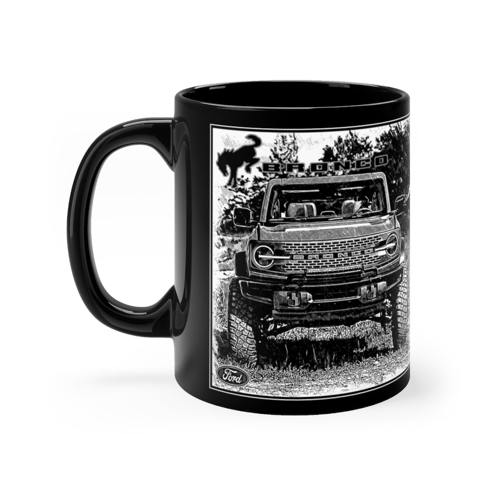 Vintage Look in Distressed Black and White 2021 Ford Bronco Picture Black mug 11oz Vintage Look in Distressed Black and White 2021 Ford Bronco Picture Black mug 11oz