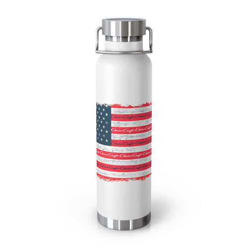 Distressed Flag with Classic Chris Craft Boat 22oz Vacuum Insulated Bottle