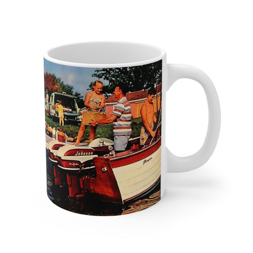 Antique Twin Johnson Sea-Horse Outboards on a Vintage Thompson Boat Mug 11oz by Retro Boater