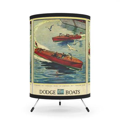 Vintage Dodge Boats Adverstisement Tripod Lamp with High-Res Printed Shade, US/CA plug