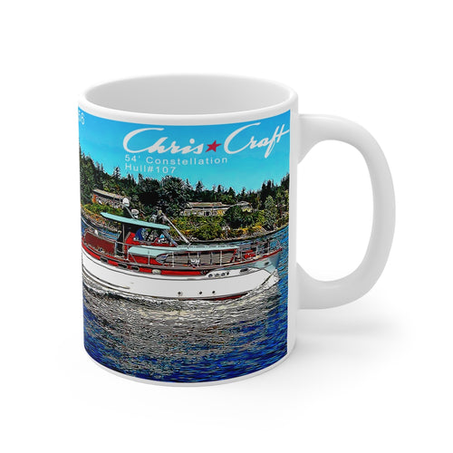 John Deane 1956 54' Chris Craft Constellation Hull #107 Mug 11oz by Retro Boater