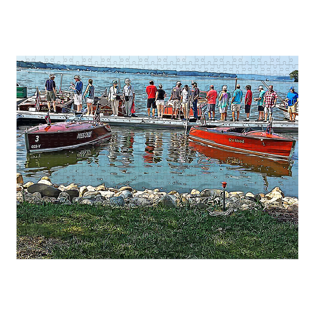 Pewaukee WI Boat Show showing Garwood Boats Rectangle Jigsaw Puzzle 500 pcs   Custom Box