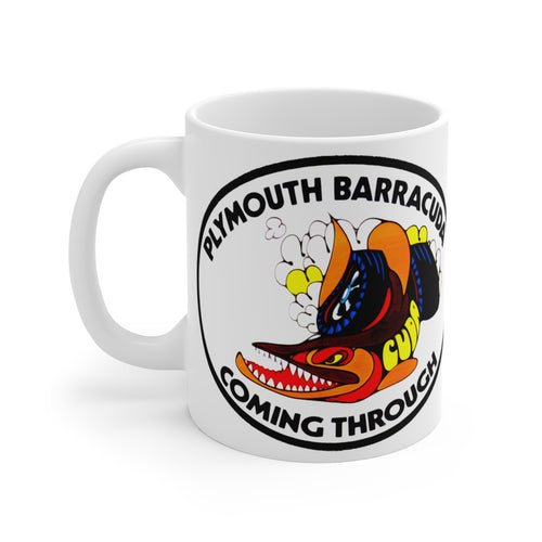 Plymouth Barracuda Coming Through White Ceramic Mug by SpeedTiques