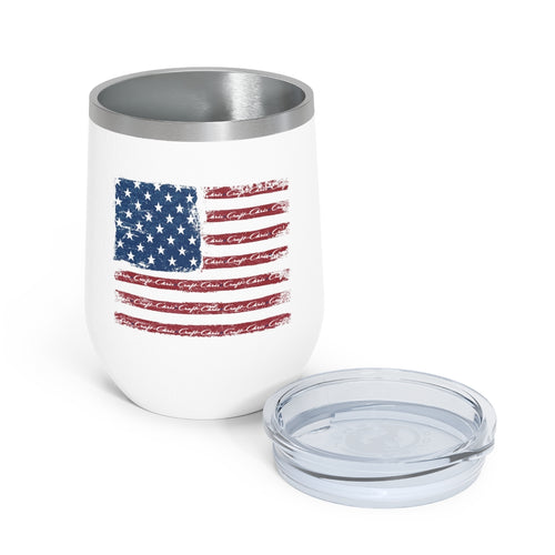 Distressed Flag with Vintage Chris Craft Combined 12oz Insulated Wine Tumbler