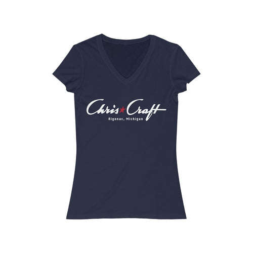 Vintage Chris Craft of Algonac Michigan Women's Jersey Short Sleeve V-Neck Tee