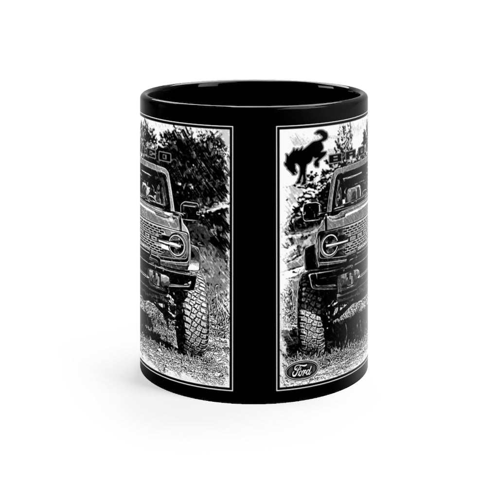 Vintage Look in Distressed Black and White 2021 Ford Bronco Picture Black mug 11oz Vintage Look in Distressed Black and White 2021 Ford Bronco Picture Black mug 11oz