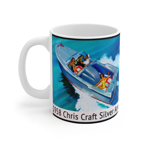 1958 Chris Craft Silver Arrow White Ceramic Mug by Retro Boater