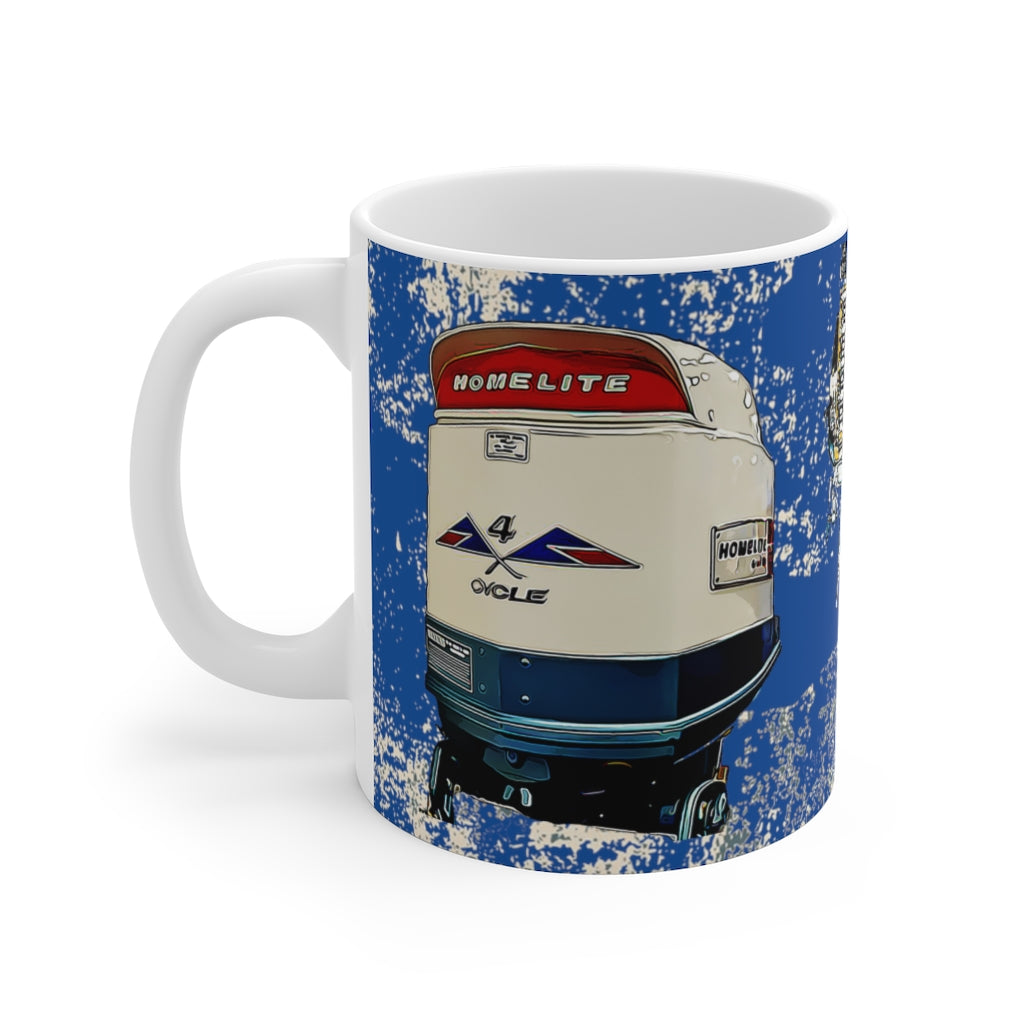 Distressed Look Homelite Outboard White Ceramic Mug by Retro Boater