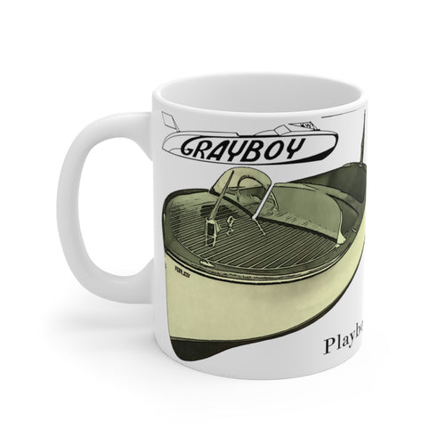 Grayboy Playboy Boats White Ceramic Mug by Retro Boater