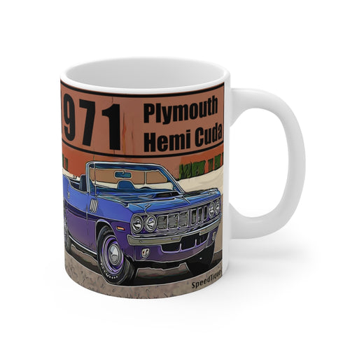 1971 Plymouth Hemi Cuda Convertible Mug 11oz by SpeedTiques