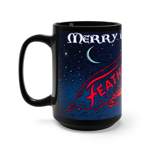 Merry Christmas Feathercraft Boats Black Mug 15oz by Retro Boater