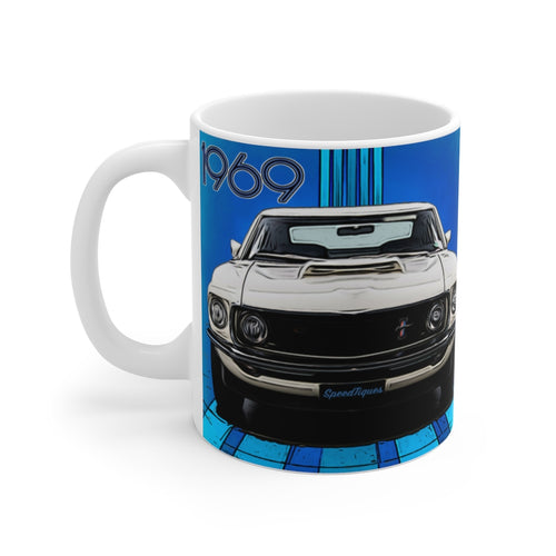 1969 Ford Boss 429 Mustang White Ceramic Mug by SpeedTiques