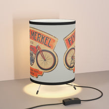 Vintage 1910 Flying Merkel Race Motorcycle Tripod Lamp with High-Res Printed Shade, US/CA plug