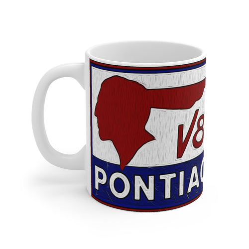 Vintage Pontiac V8 Sign White Ceramic Mug by SpeedTiques