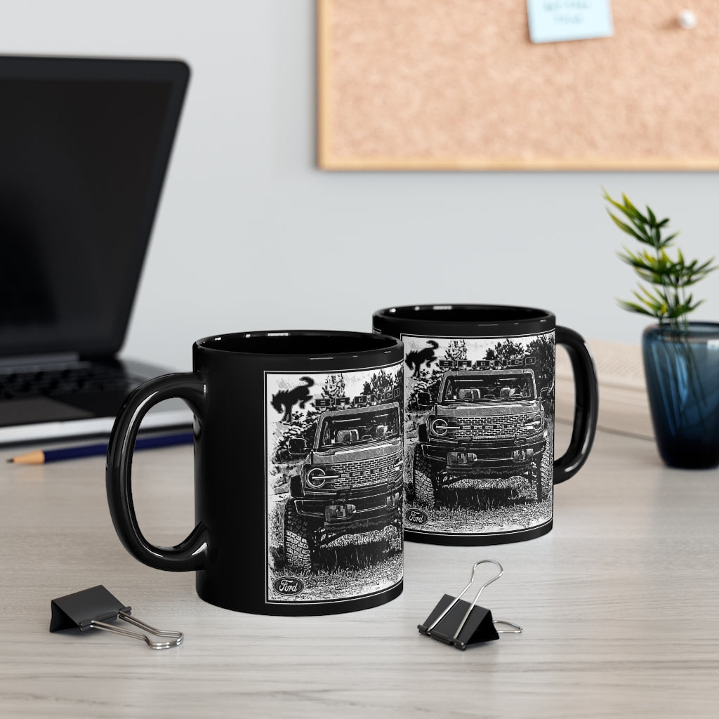 Vintage Look in Distressed Black and White 2021 Ford Bronco Picture Black mug 11oz Vintage Look in Distressed Black and White 2021 Ford Bronco Picture Black mug 11oz