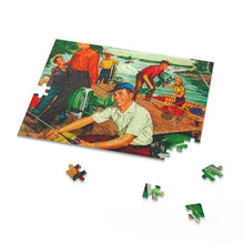 Vintage Green Johnson Outboard Fishing Scene Puzzle