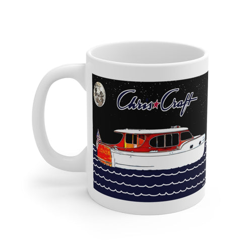 Vintage Chris Craft Deluxe Cabin Cruiser White Ceramic Mug by Retro Boater