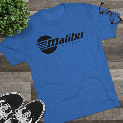 Vintage Design Malibu Boat Company in Black Men's Tri-Blend Crew Tee