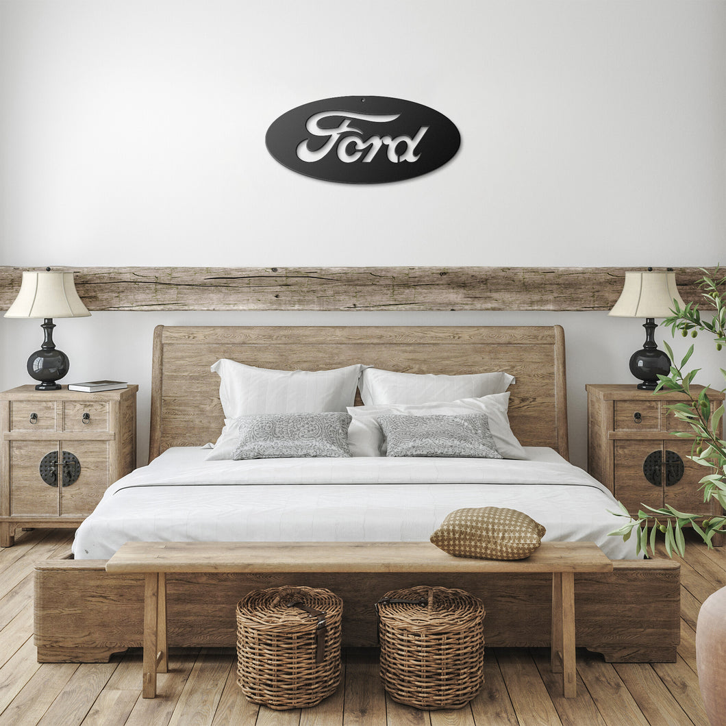 Classic Ford Oval Die-Cut Metal Sign