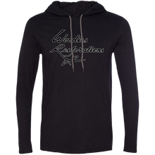 Woodies Restorations Logo in white outline 987 Anvil LS T-Shirt Hoodie