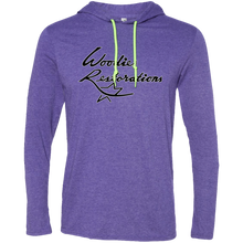 Woodies Restorations Logo in white outline 987 Anvil LS T-Shirt Hoodie