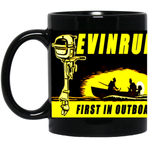 Vintage Evinrude BM11OZ 11 oz. Black Mug by Retro Boater