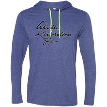 Woodies Restorations Logo in white outline 987 Anvil LS T-Shirt Hoodie