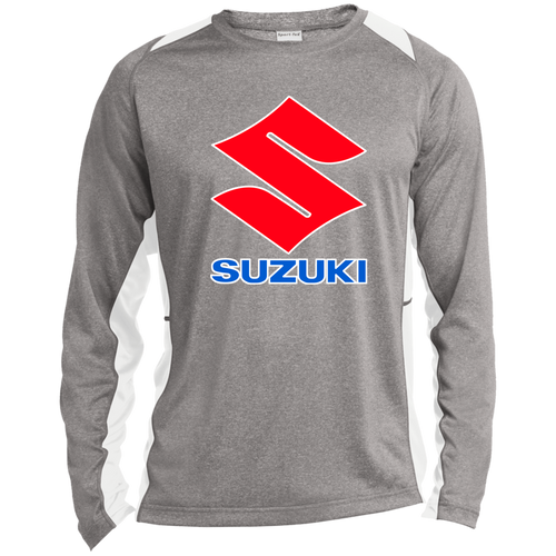 Vintage Sezuki Motorcycles ST361LS Long Sleeve Heather Colorblock Performance Tee