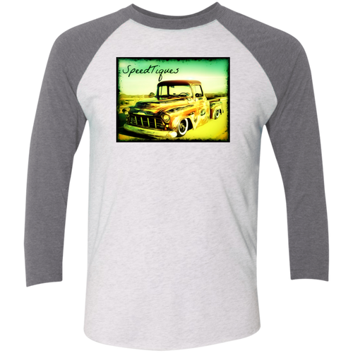 1956 Chevy Pickup Shop Truck by SpeedTiques  Next Level Tri-Blend 3/4 Sleeve Baseball Raglan T-Shirt