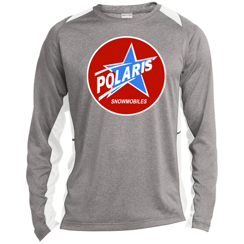 Vintage Polaris Snowmobiles Star with Blue ST361LS Long Sleeve Heather Colorblock Performance Tee