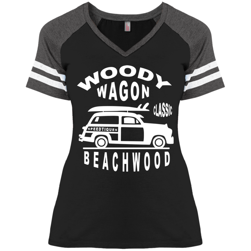 Speedtiques Woody Wagon District Ladies' Game V-Neck T-Shirt