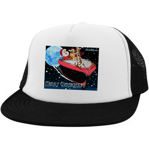 Santas Got A Brand New Ride! by Retro Boater District Trucker Hat with Snapback
