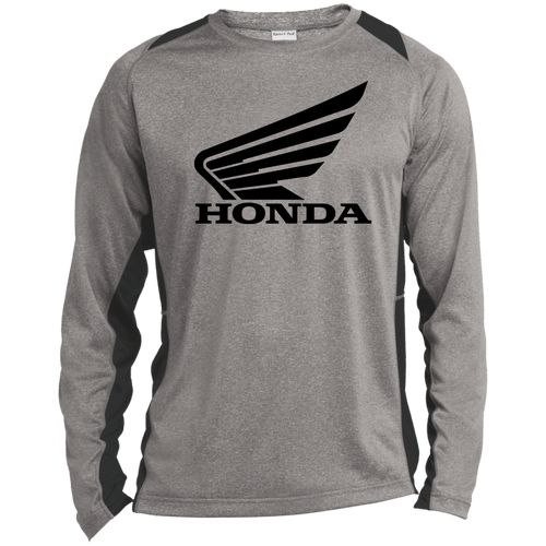 Classic Honda Black Gold Wing With  Words ST361LS Long Sleeve Heather Colorblock Performance Tee