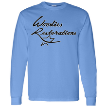 Woodies Restorations Logo in white outline G540 Gildan LS T-Shirt 5.3 oz.