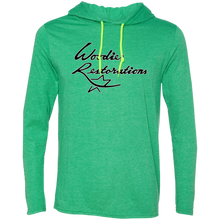 Woodies Restorations Logo in white outline 987 Anvil LS T-Shirt Hoodie