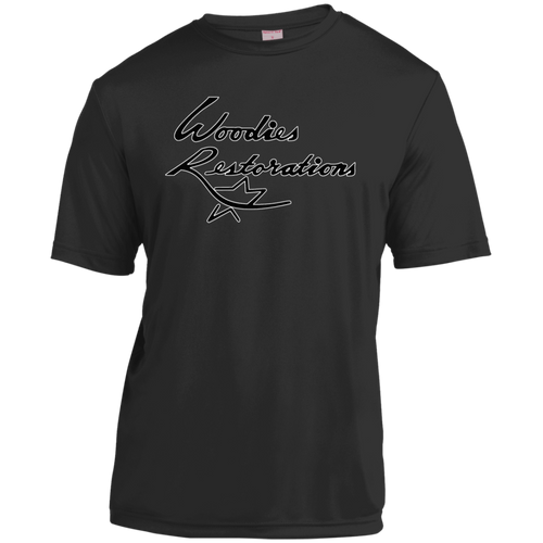 Woodies Restorations Logo in white outline YST350 Sport-Tek Youth Moisture-Wicking T-Shirt