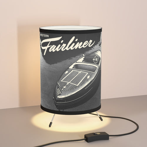 Vintage Western Fairliner Torpedo Ad Tripod Lamp with High-Res Printed Shade, US/CA plug