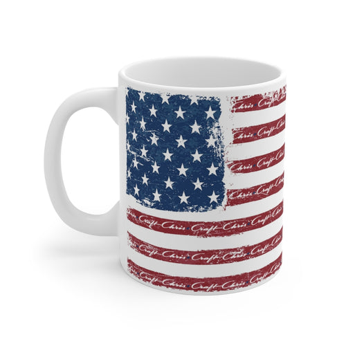 Vintage Styler Chris Craft American Flag Design White Ceramic Mug